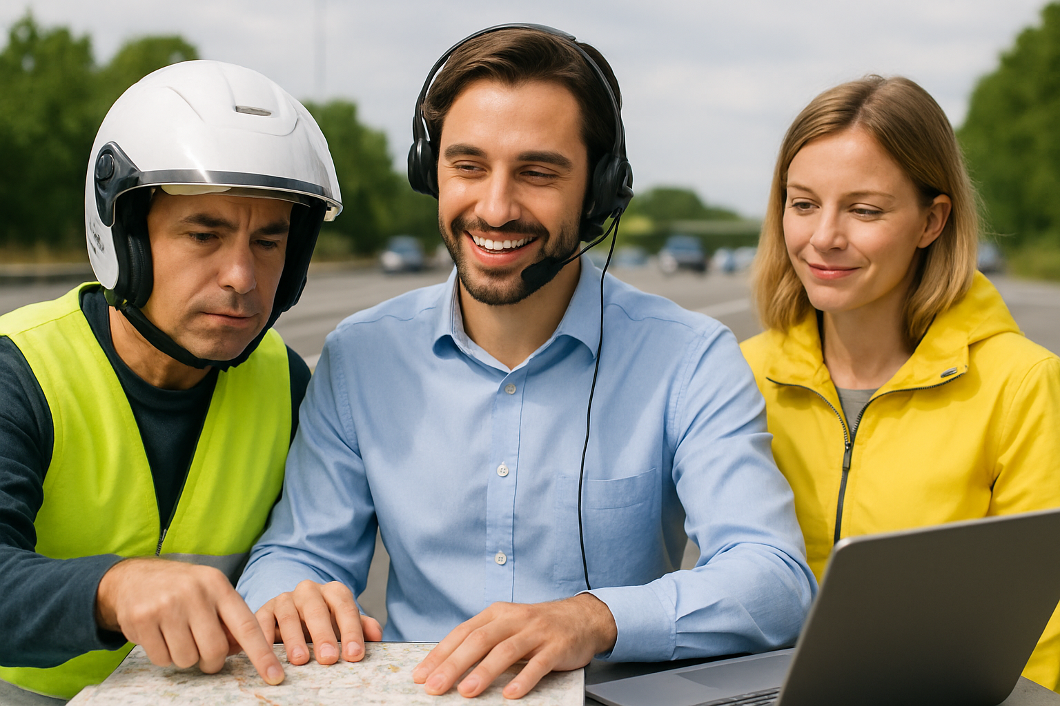 Customer service representative assisting road users